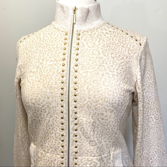 Ruby Rd. Leopard Print Tan Studded Knit Jacket - Picture 2 of 8